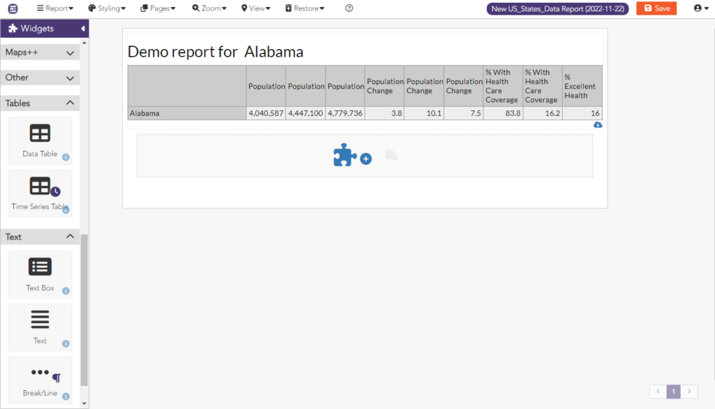Report Builder for ArcGIS demo report with table