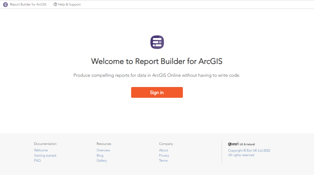 Report Builder for ArcGIS Sign In Page