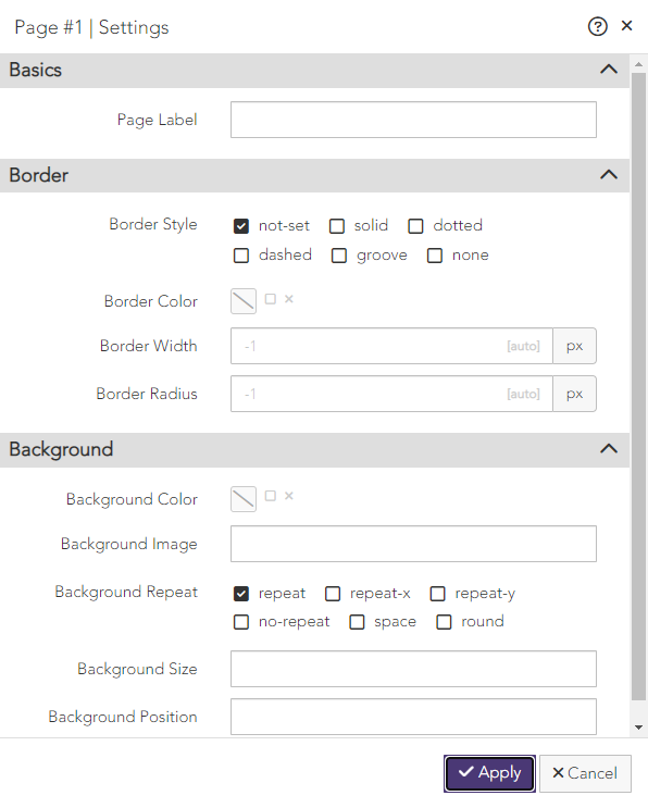 Report Builder for ArcGIS Page Settings screen