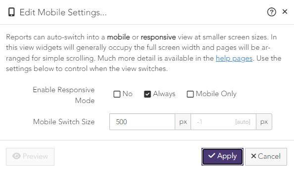 Dialog - edit mobile settings - screenshot