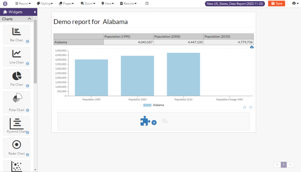 Report Builder for ArcGIS demo report with bar chart
