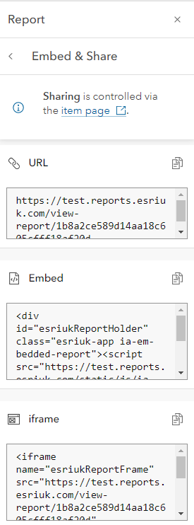 Report Builder embed and share options